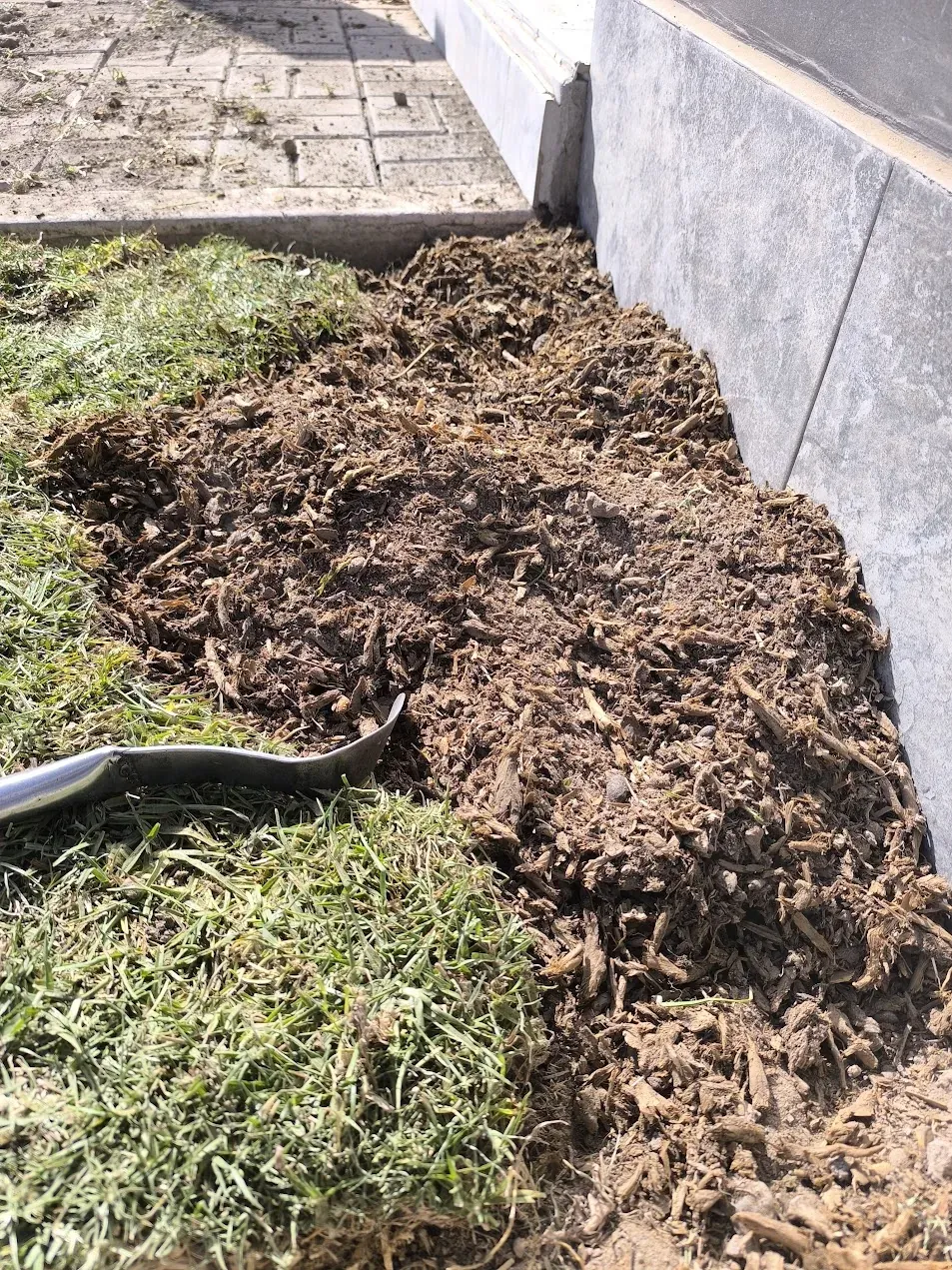 Preparación de tierra durante la creación de jardín exterior